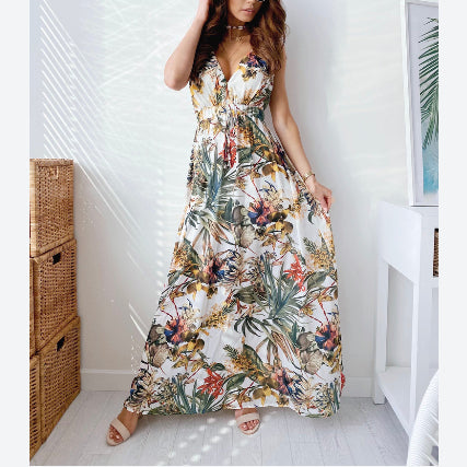 Sleeveless Elastic Waist Wholesale Floral Maxi Dresses Swing Dresses Summer