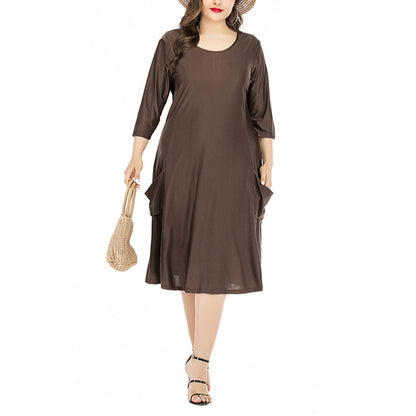 Mid Sleeve Casual Solid Color Curvy Dresses Wholesale Plus Size Clothing