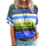 Short Sleeve Gradient Colorblock Print Round Neck Womens Tops Casual Wholesale T Shirts