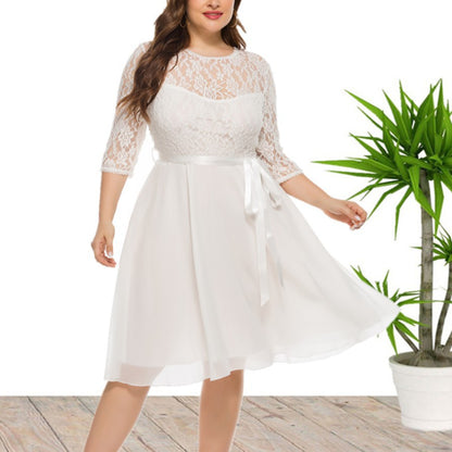 Women Curvy Lace Chiffon Swing Dresses Wholesale Plus Size Clothing