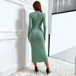 Sexy Slit Slim V-Neck Long-Sleeved Knit Dress Wholesale Dresses