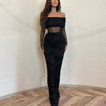 Temperament Sexy See-Through Mesh Stitching One-Shoulder Party Dress Wholesale Dresses