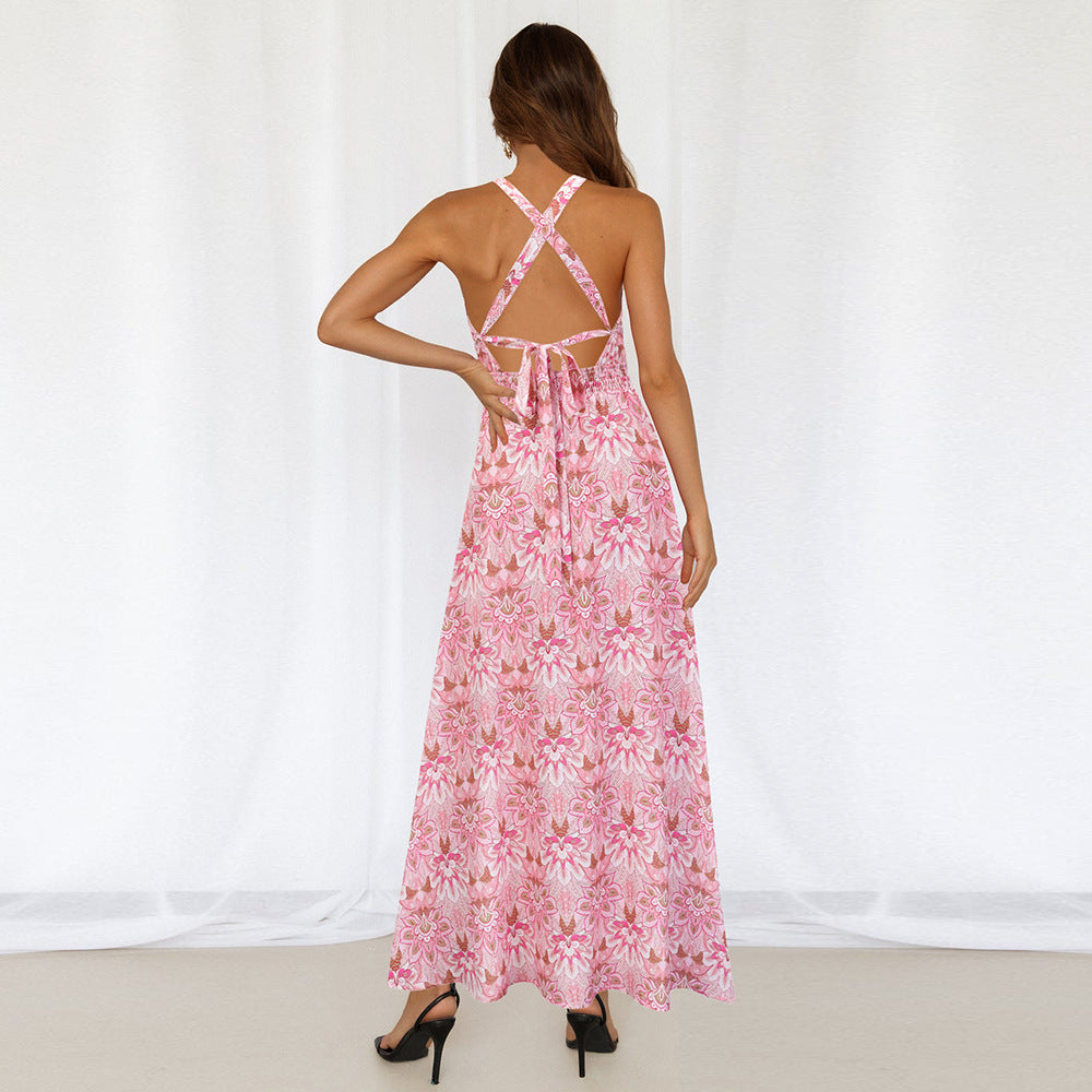 Floral Print Sleeveless High Split Wholesale Maxi Dresses Summer