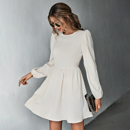 Solid Color Sexy Backless Long-Sleeve A-Line Dress Wholesale Dresses