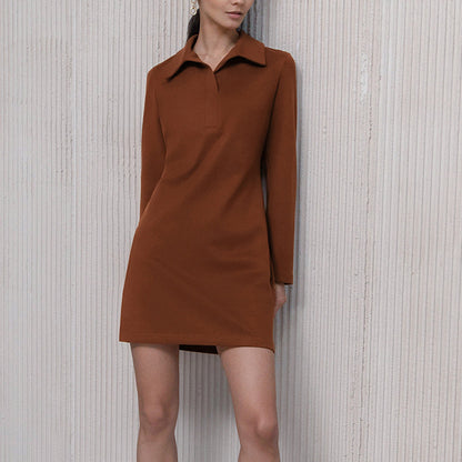 Casual Polo Neck Solid Color Long Sleeve Slim Mini Dress Wholesale Dresses