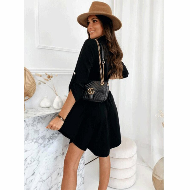 Casual Single-Breasted Shirt Dress Long Sleeve Solid Color Wholesale Dresses With Belt