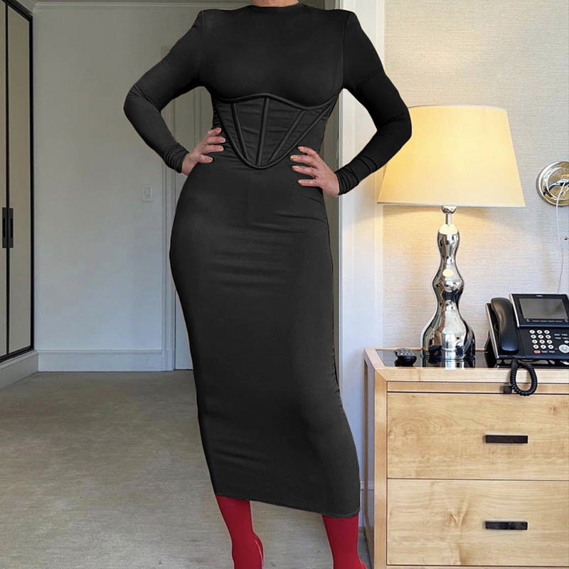 Solid Color Long Sleeve Bodycon Dress Wholesale Dresses