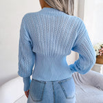 V-Neck Hollow Long Sleeve Pullover Knitted Sweater Wholesale Clothing Vendors