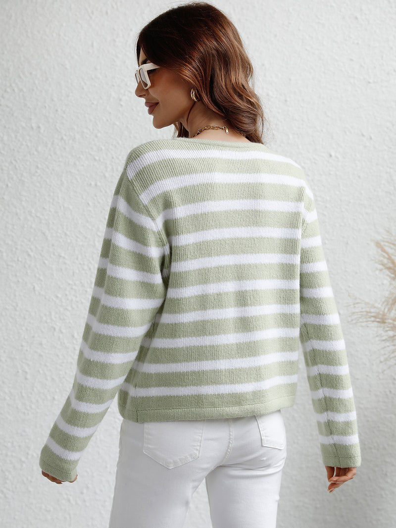 Striped Loose Casual Knitted Cardigan Sweater Wholesale Womens Tops
