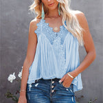 Lace Stitching Solid Color Loose Trendy Vests Womens Sleeveless Shirts Casual Wholesale Tank Tops