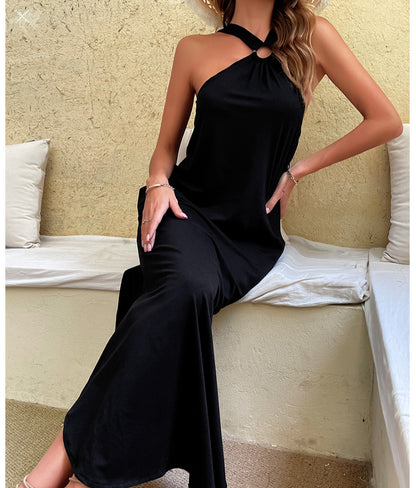 Sling Black Sleeveless Strapless Irregular Hem Maxi Dress Wholesale Dresses