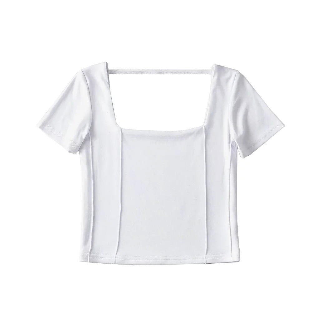 Sexy Square Collar Solid Color Backless Short T-Shirt Wholesale Crop Tops