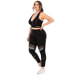 Sport Bra & Mesh Leggings Solid Color Curve Fitness Yoga Suits Plus Size Two Piece Sets Wholesale Activewears