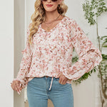 Chiffon Lace-up Print Tops Loose Causal Wholesale Womens Long Sleeve T Shirts