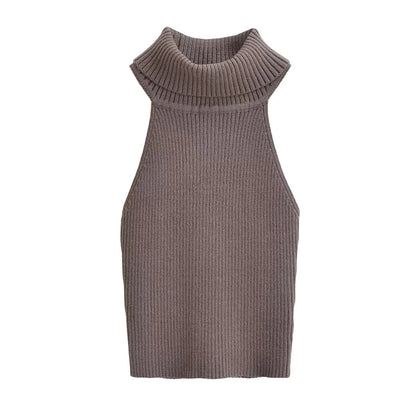 Off Shoulder High-Necked Strip Knitted Vest Wholesale Womens Tops