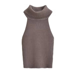 Off Shoulder High-Necked Strip Knitted Vest Wholesale Womens Tops