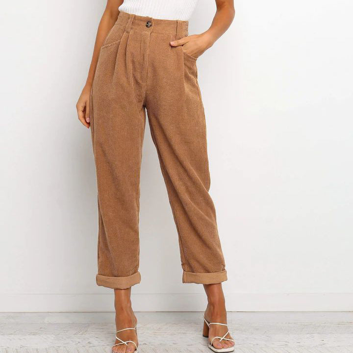 Corduroy Pocket Women Straight-Leg Trousers Wholesale Pants