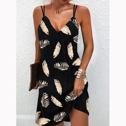 Sexy V-Neck Print Dress Loose Slip Fashion Wholesale Dresses