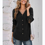 Fashion V-Neck Blouse Lace Long-Sleeved Shirt Wholesale Womens Tops