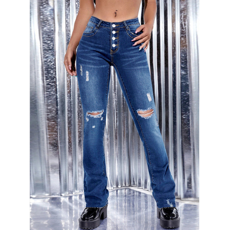 Fashion Ripped Tight Sexy Denim Flare Trousers Wholesale Jeans