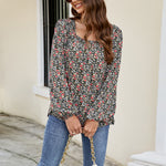 Square Neck Floral Print Balloon Sleeve Shirt Wholesale Womens Tops