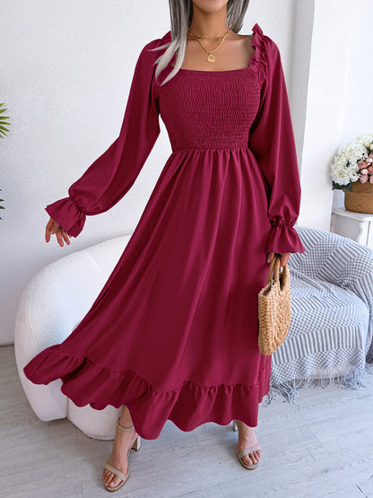 Casual Square Neck Flared Swing Ruffle Dress Wholesale Dresses