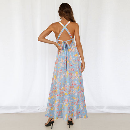 Floral Print Sleeveless High Split Wholesale Maxi Dresses Summer