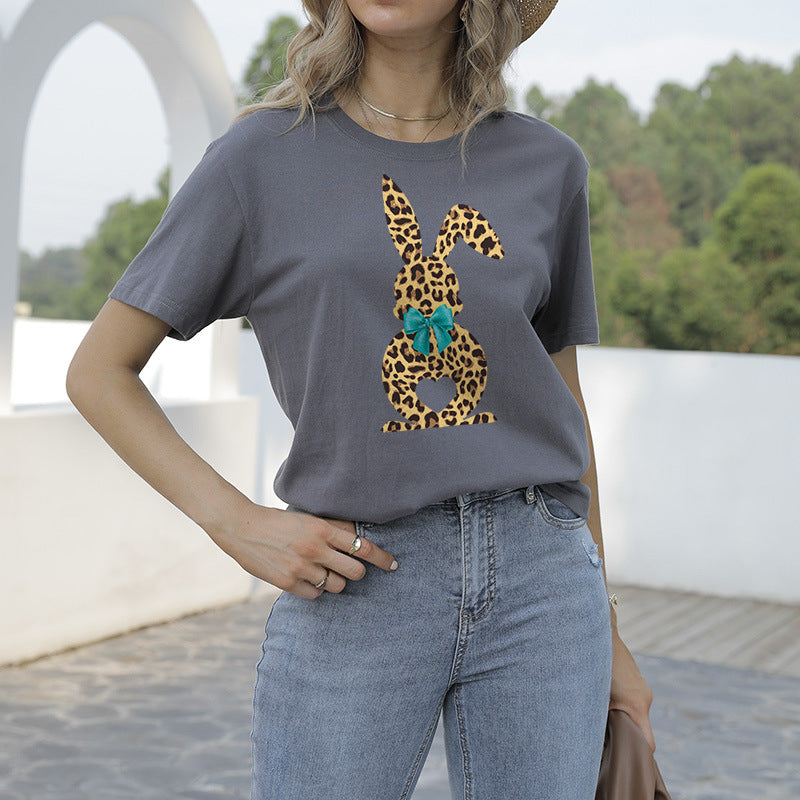 Happy Easter Leopard Print Wholesale T-shirts Tops ST203823