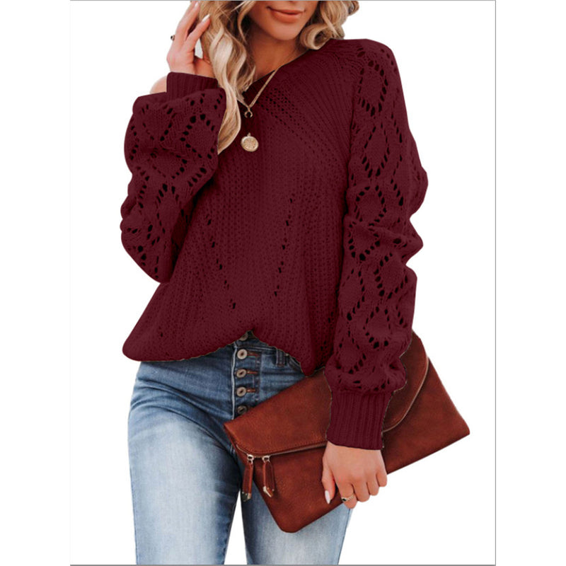 Fashion Round Neck Solid Color Sweater Wholesale Womens Tops