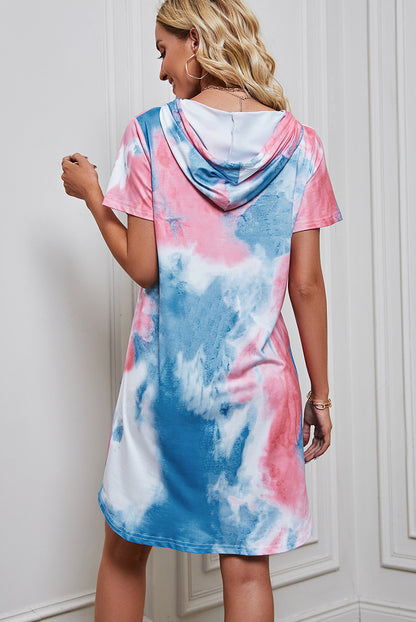 Tie-Dye Print Short-Sleeved Loose Casual Sweatshirt Dress Wholesale Dresses