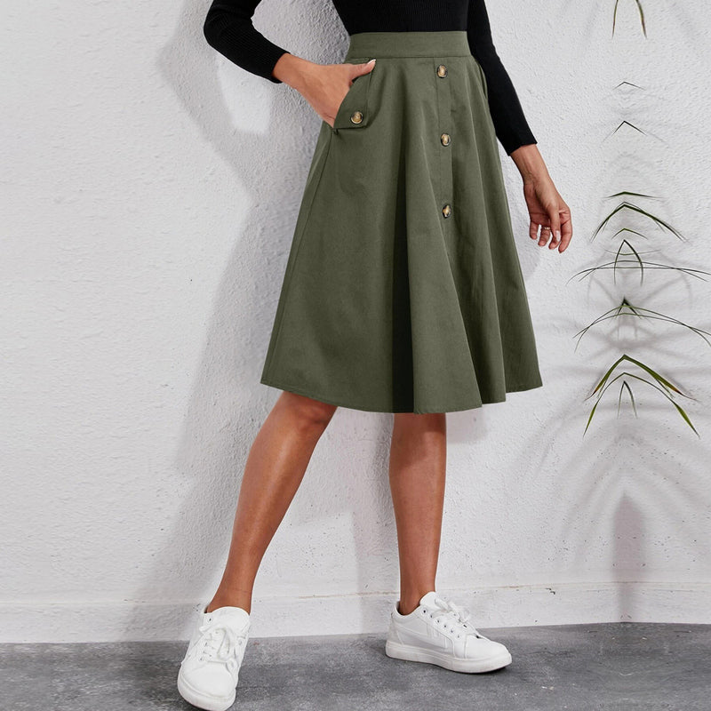 Pocket Button Waist Midi Skirt Wholesale Skirts