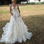 Deep V Lace Stitching Embroidery Sling Wide Swing White Wedding Dress Wholesale Maxi Dresses