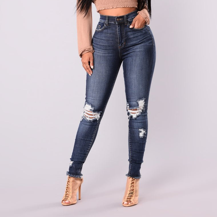 Shredded Slim Women Denim Skinny Pants Wholesale Jeans