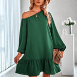 Fashion Solid Color Long Sleeve Ruffled Dress Wholesale Dresses