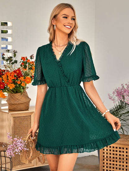 Solid Color Short Sleeve Casual Jacquard Dress Wholesale Dresses