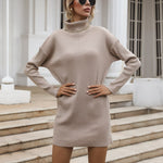 Casual Loose High Collar Long Sleeve Mini Knitted Dress Wholesale Dresses