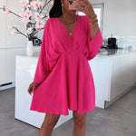 Dolman Sleeve Solid Color V Neck Casual Loose Dress Wholesale Dresses