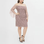 Elegant One-Line Neck Lace Dress Bodycon Solid Color Mini Dresses Wholesale Plus Size Clothing