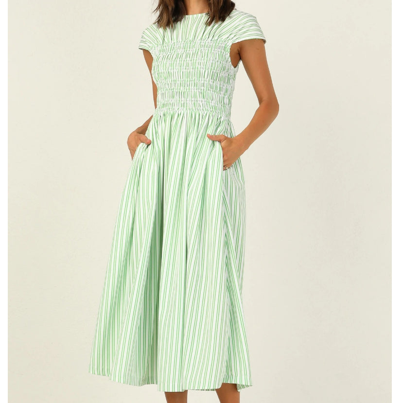 Stripe Pleated Wholesale Vintage Dresses For St. Patrick'S Day