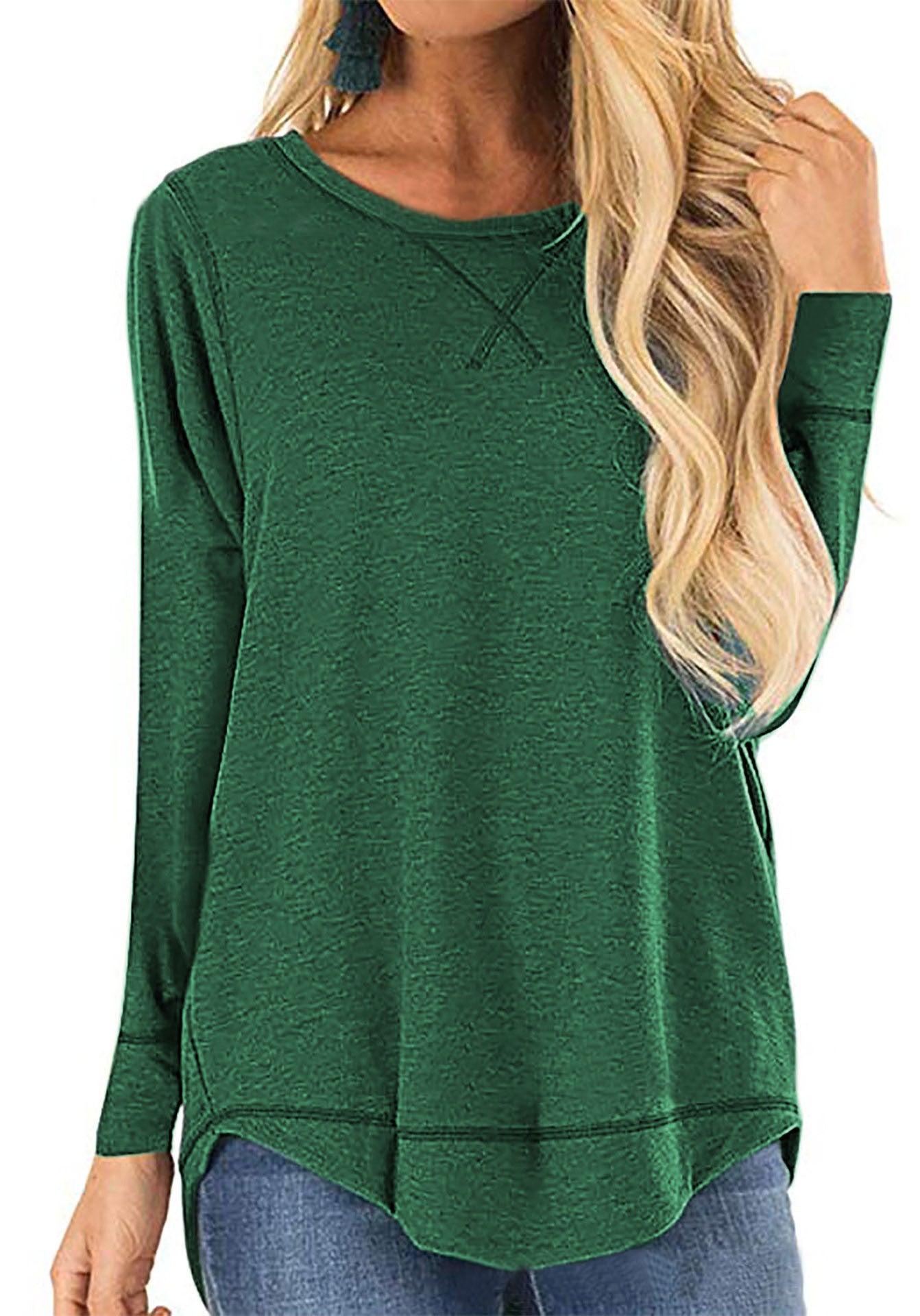 Round Neck Long Sleeve Solid Color Loose Women'S Tops Casual Wholesale T-Shirts