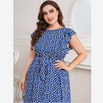 Floral Print Ruffle Hem Sleeveless Tie Waist Wholesale Plus Size Dresses for Summer