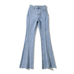 Retro Mid Seam High Waist Stitching Slim Flared Denim Trousers Wholesale Womens Jeans