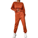 Casual Round Neck Long Sleeve Slim Solid Color Basic Sweatshirt Set Wholesale Women Set