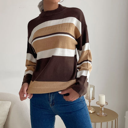 Colorblock Striped Long Sleeve Sweater Wholesale Womens Tops