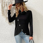 Casual Irregular Fashion Long Sleeve Half High Neckline Knit Tops Wholesale Sweater