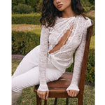 Sexy Strappy Lace Hollow See-Through Personalized Long-Sleeved Blouses Wholesale Women Tops