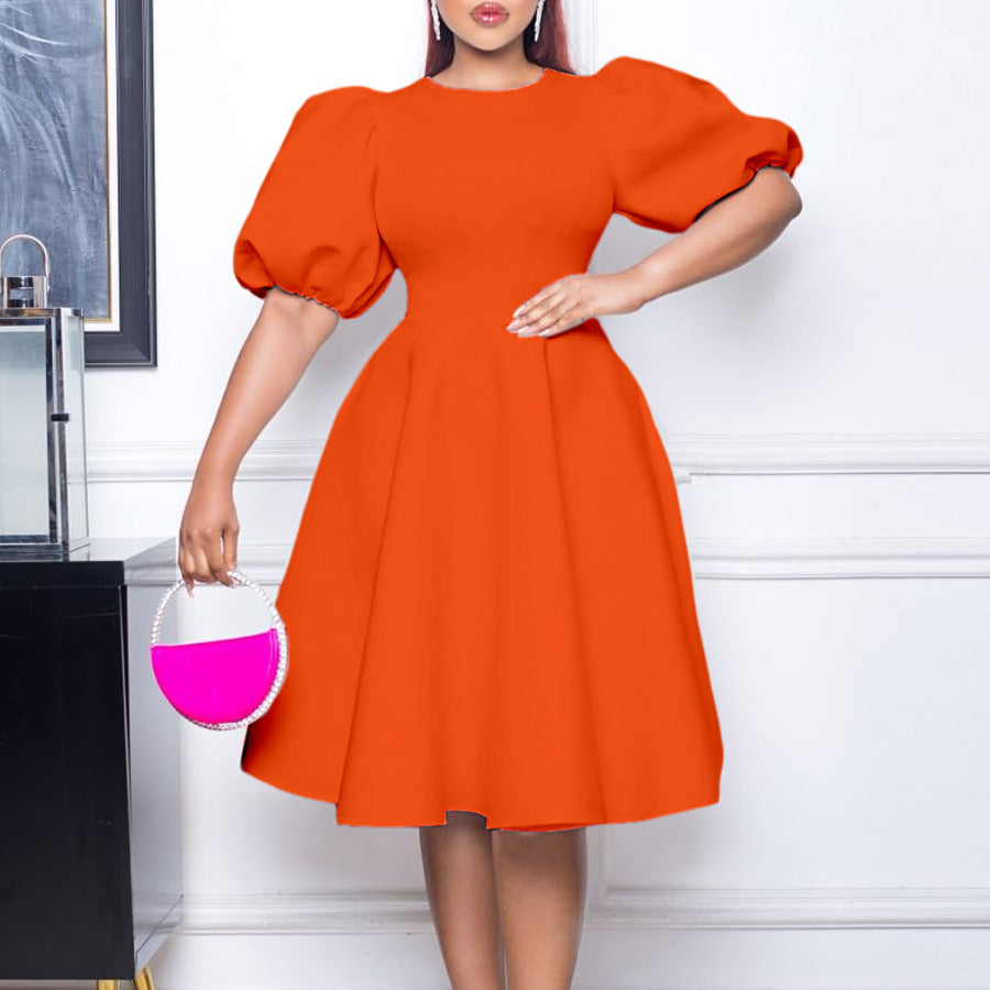 Round Neck Elegant Puff Sleeve A-Line Dress Wholesale Dresses