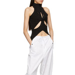Fashion Stand Collar Plain Sleeveless Irregular Design Cutout Knit Womens Vests Wholesale Tank Tops