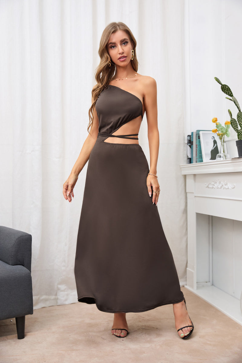 Sexy Solid Color Cutout One Shoulder Backless Wholesale Maxi Dresses Strapless Dress Party
