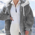 Fashion Plush Hooded Jacket Zipper Loose Solid Color Warm Winter Wholesale Womens Coats With Pockets